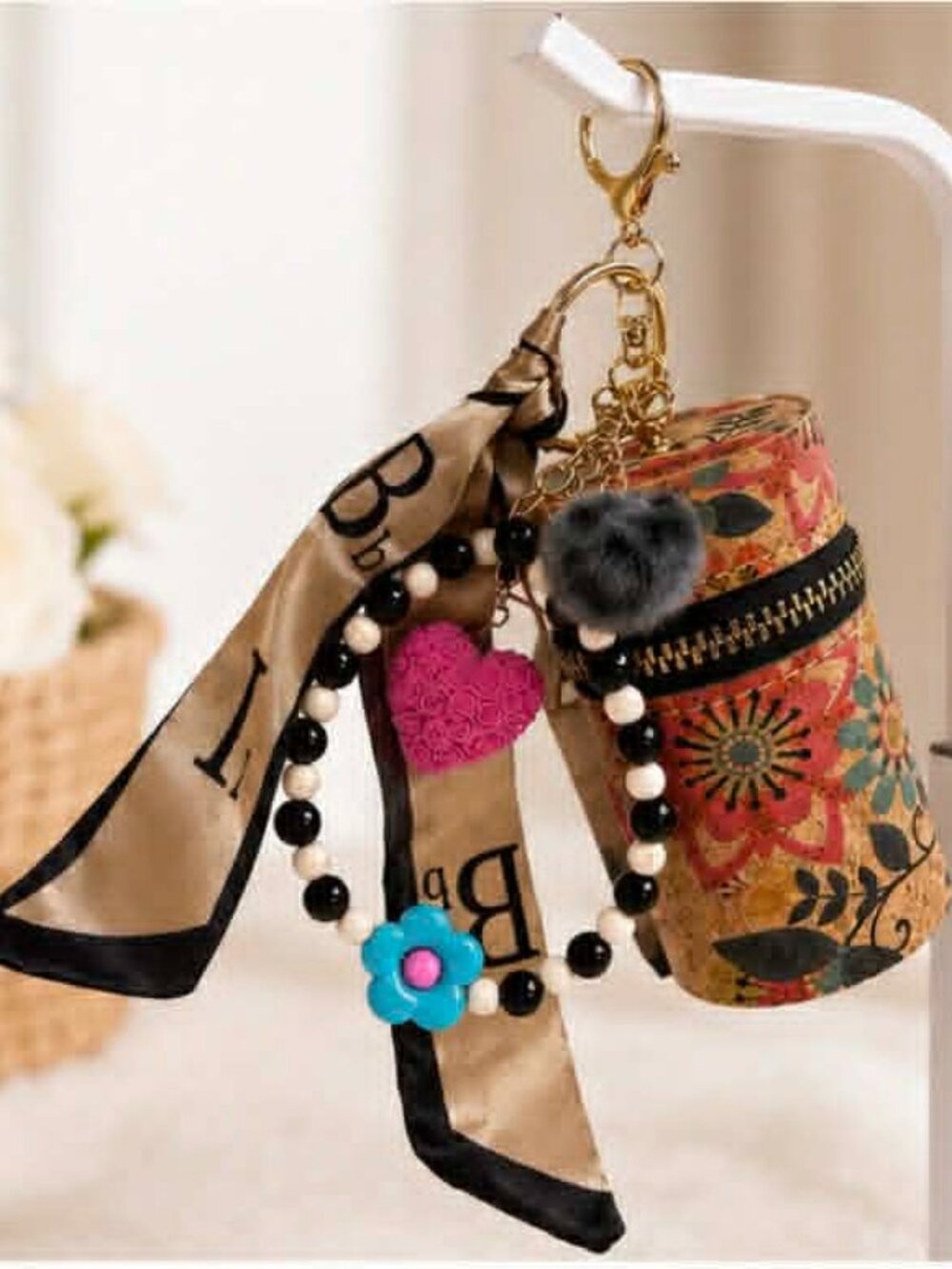Boho Floral Keychain Wallet Charm | Handmade Bag Charm | Beads & Mini Pouch